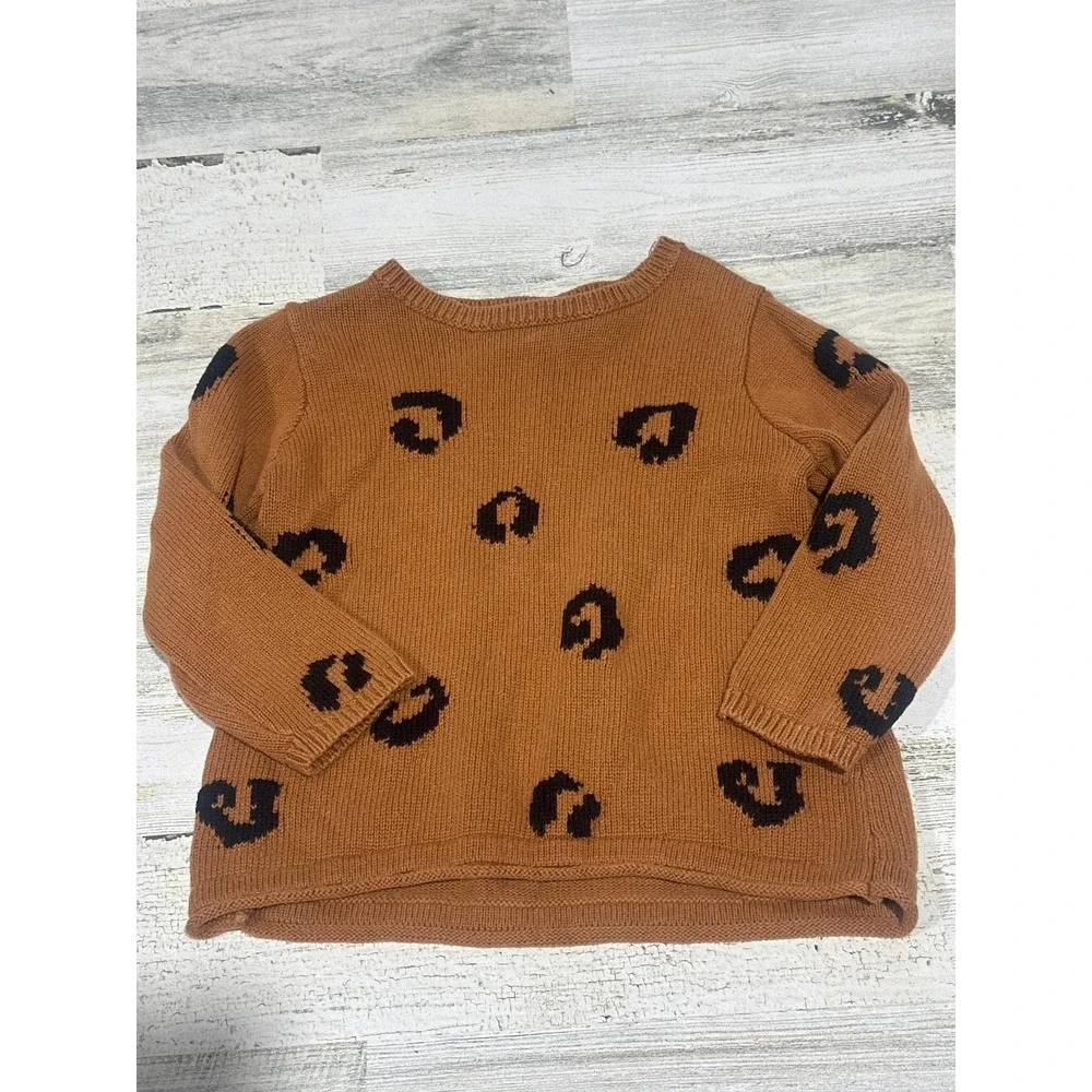 Old Navy Sweater Toddler 3T Brown Leopard Print Pullover EUC